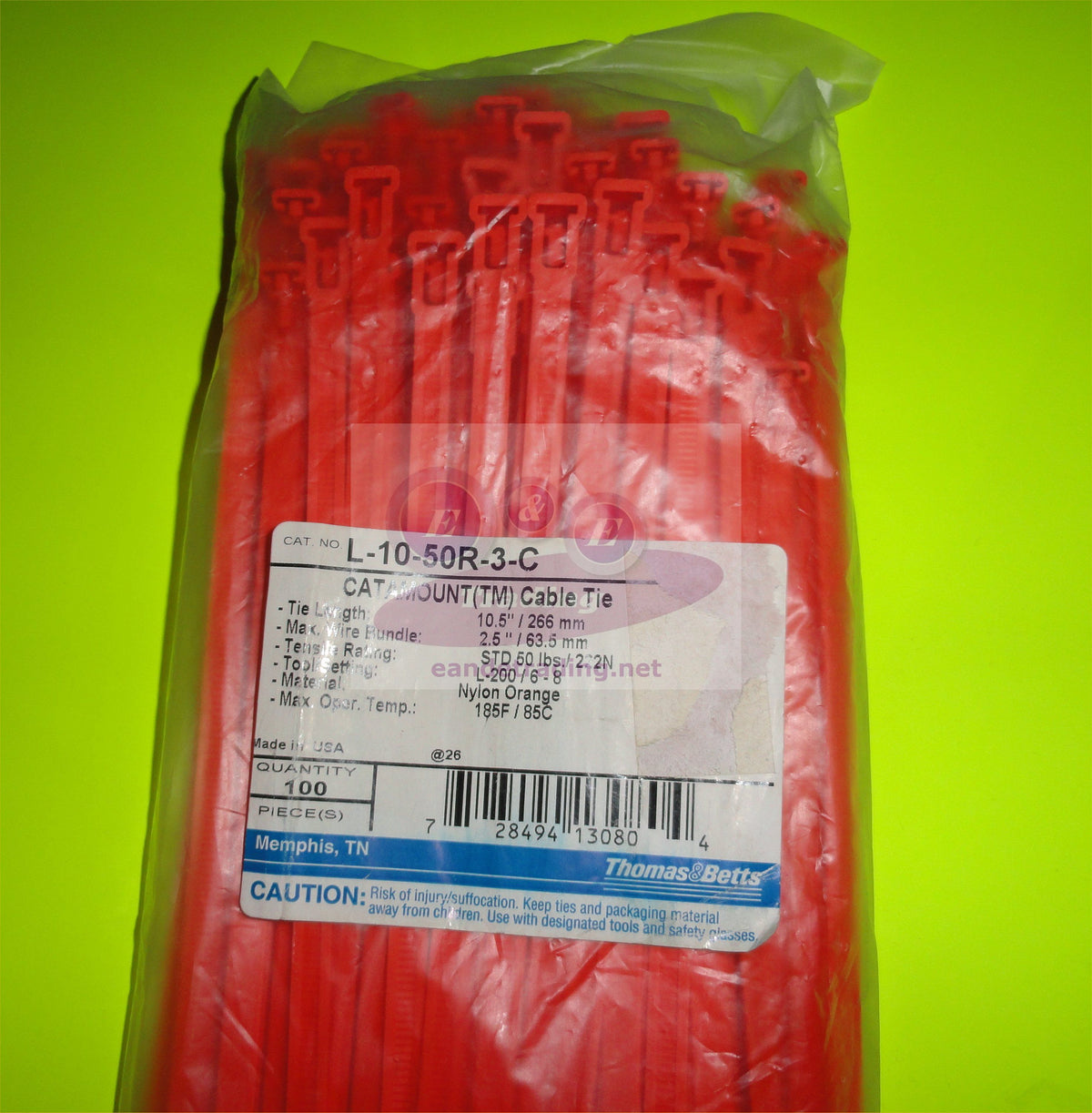 T&B (ABB) : L-10-50R-3-C 11" 50lb Orange Releasable Cable Tie