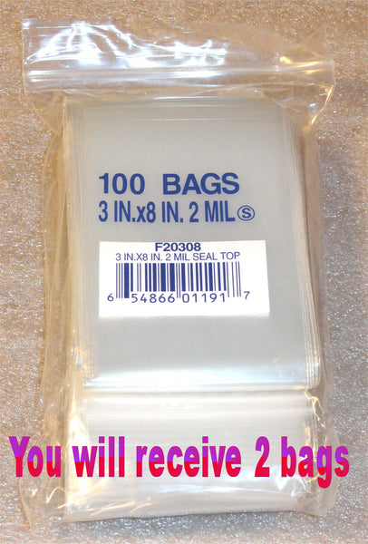 3"X8" 2 Mil Poly Clear Reclosable Ziploc Bags - E&E Trading