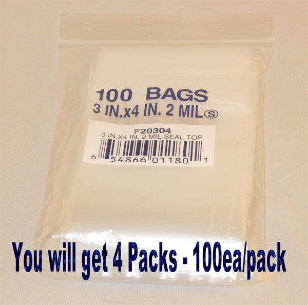 3"X4" 2 Mil Poly Clear Reclosable Ziploc Bags - E&E Trading